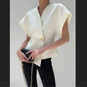 Commense White Blouse with Gold Accent